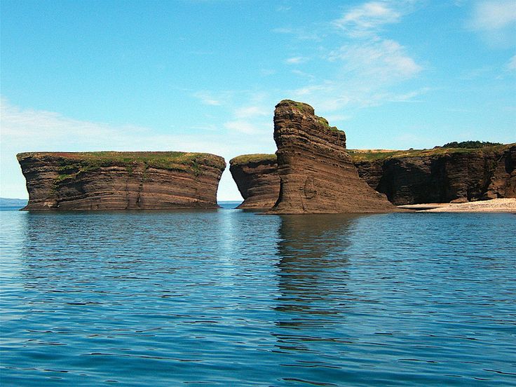 two large rocks sticking out of the water