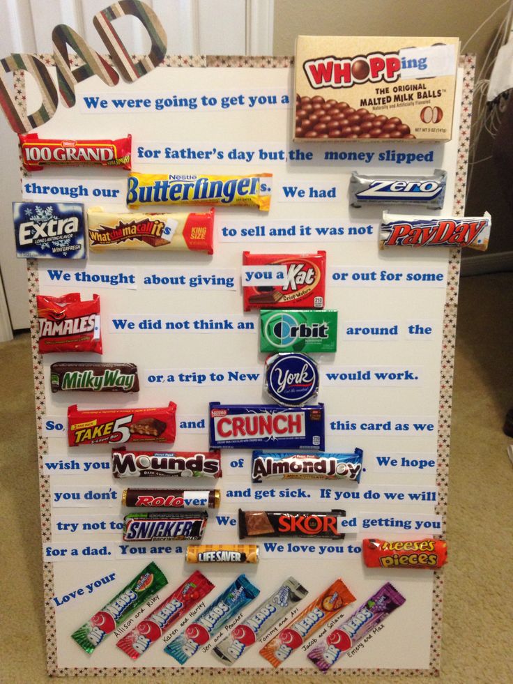 a refrigerator covered in candy bar magnets