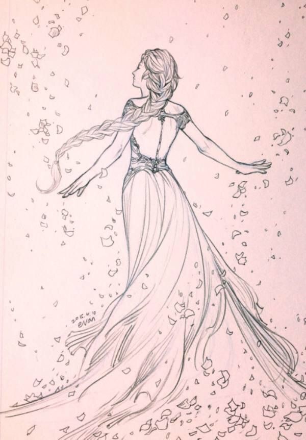 a drawing of a woman in a long dress