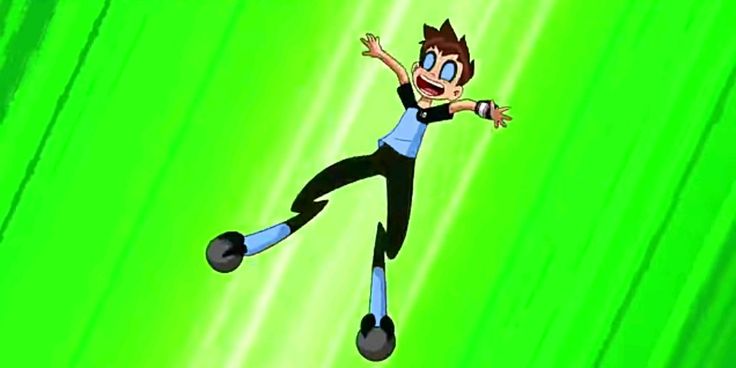 a cartoon character is flying through the air with his arms out and eyes wide open