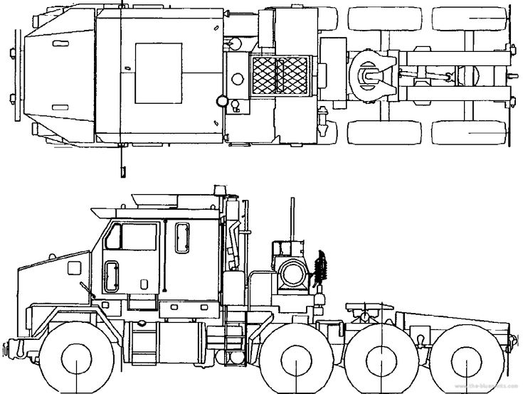 a drawing of a large truck with two wheels and four axles on the front