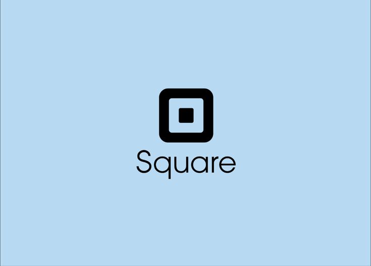 the square logo is black and white on a light blue background, it appears to be in