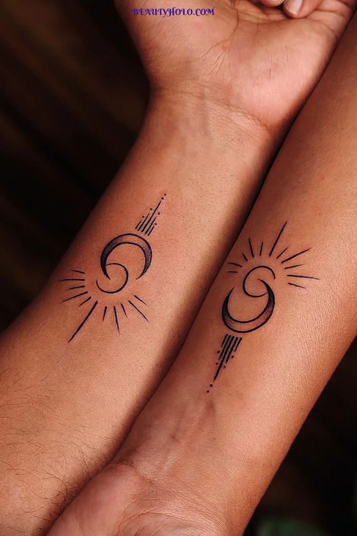 "Meaningful Couple Tattoos" Discover the essence of love and unity with our collection of 41 meaningful couple tattoos. Each design symbolizes the bond between two souls, representing devotion, strength, and eternal commitment. Express your unique love story with these empowering couple tattoos that will stand the test of time. See more ideas check out here! #meaningfulcoupletattoos #meaningfulcoupletattoo #coupletattoos Combined Tattoos For Couples, Spiritual Tattoos For Couples, Unity Tattoo Ideas, Cute Couple Tattoos Small Meaningful, Couple Tattoos Small Unique, Simple Couple Tattoos Unique, Soul Mates Tattoo, Couple Unique Tattoos, Couple Tattoos Unique Meaningful Symbols