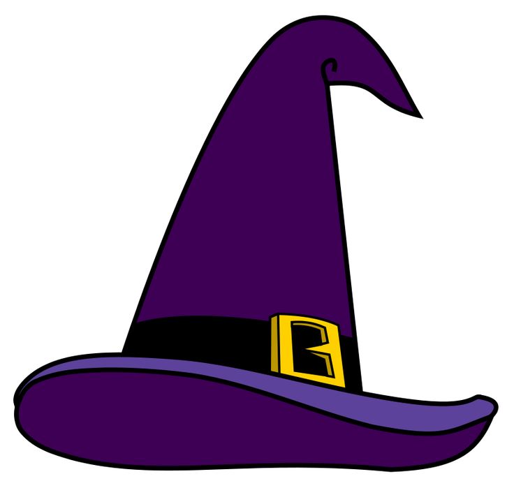 a purple witches hat with a yellow buckle on it's side and a black top