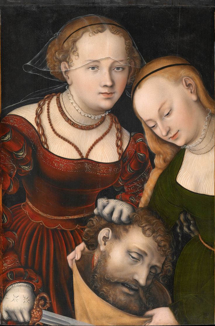 a painting of two women combing another woman's hair