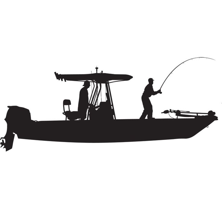 two men fishing on a boat in the water silhouetted against a white sky background