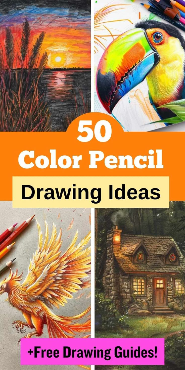 50+ Color Pencil Drawing Ideas + Free Printable Drawing Guides! in 2024 ...