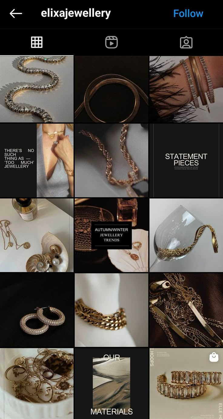 Jewelry Brand Dark Instagram Feed Design Jewellery Brand Instagram Feed, Instagram Feed Ideas Jewelry, Bracelet Instagram Feed, Jewellery Business Instagram Feed, Jewelry Business Instagram Feed, Instagram Content Ideas For Jewelry Business, Jewellery Brand Aesthetic, Luxury Brand Social Media, Jewelry Brand Mood Board