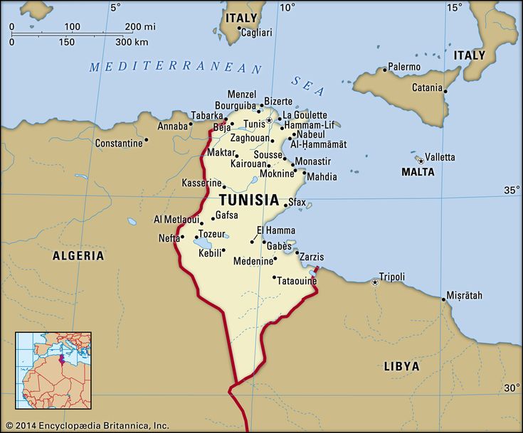 a map of the middle east showing the location of tunisia and its major cities