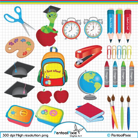 the back to school clipart set includes items such as books, pencils and markers