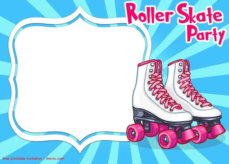 a roller skate party sign with two pink roller skates and a white frame in the center