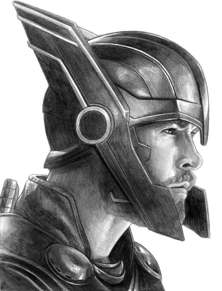 a drawing of a man in a helmet