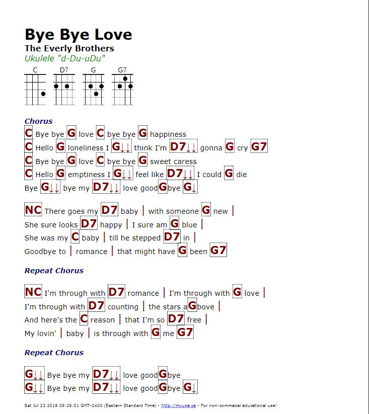 the guitar chords for bye bye love