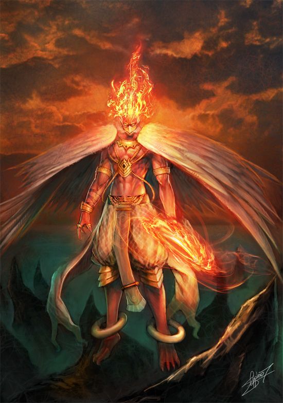 an image of a demon with fire on his back