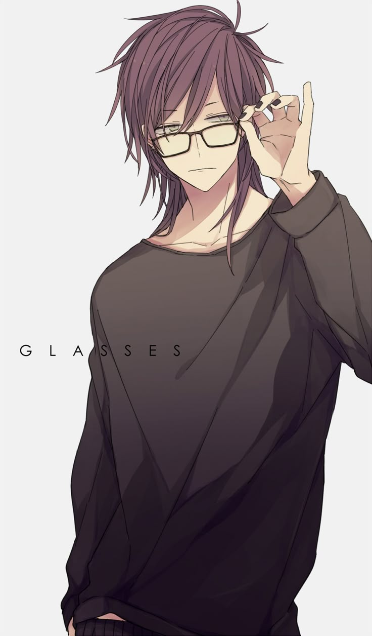 an anime character with glasses holding his hand up