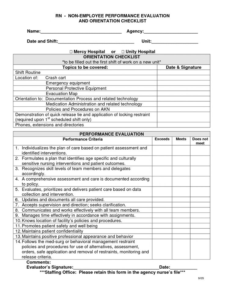 Nurse Orientation Checklist