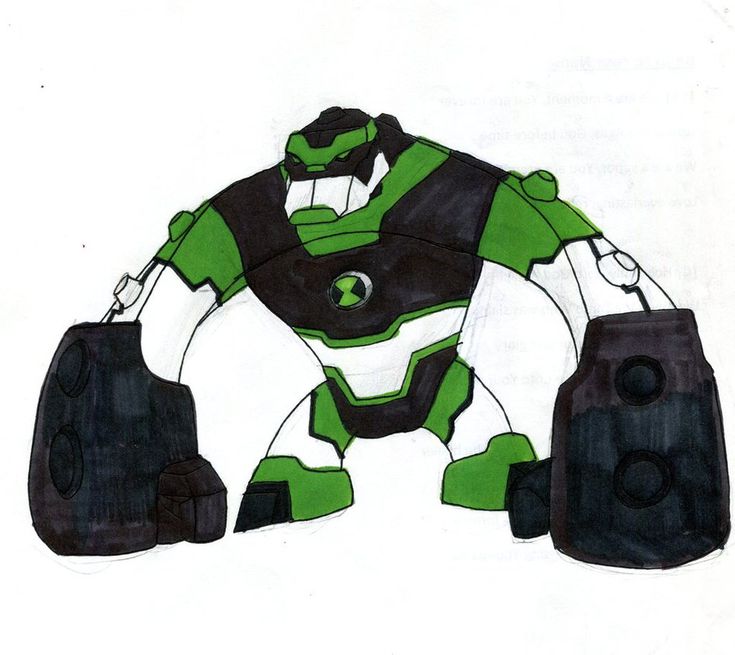 a drawing of a green and black robot