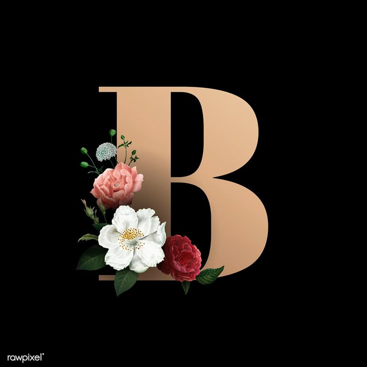 the letter b is decorated with flowers and leaves