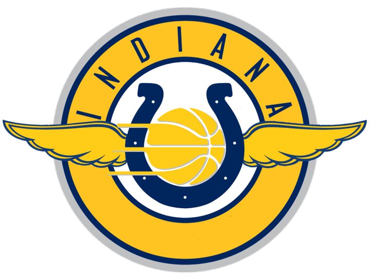 indiana basketball logo with wings and the word indiana on it's center circle, in blue and yellow