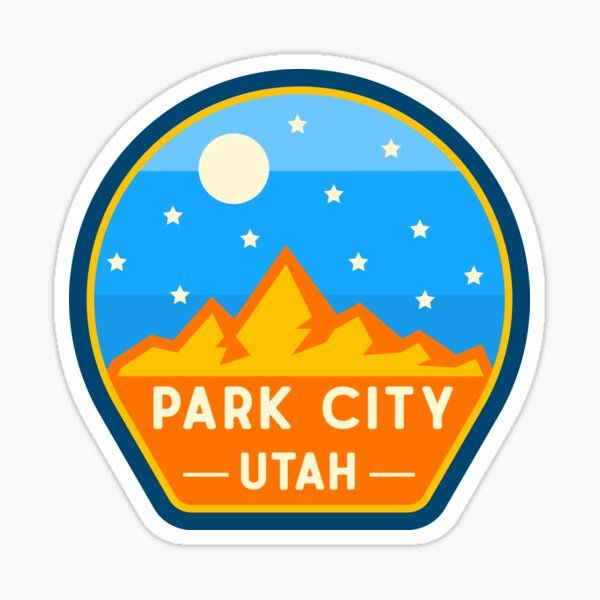 a sticker with the words park city utah written in orange and blue on it