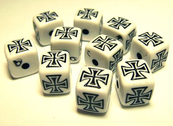 white and black dices with crosses on them