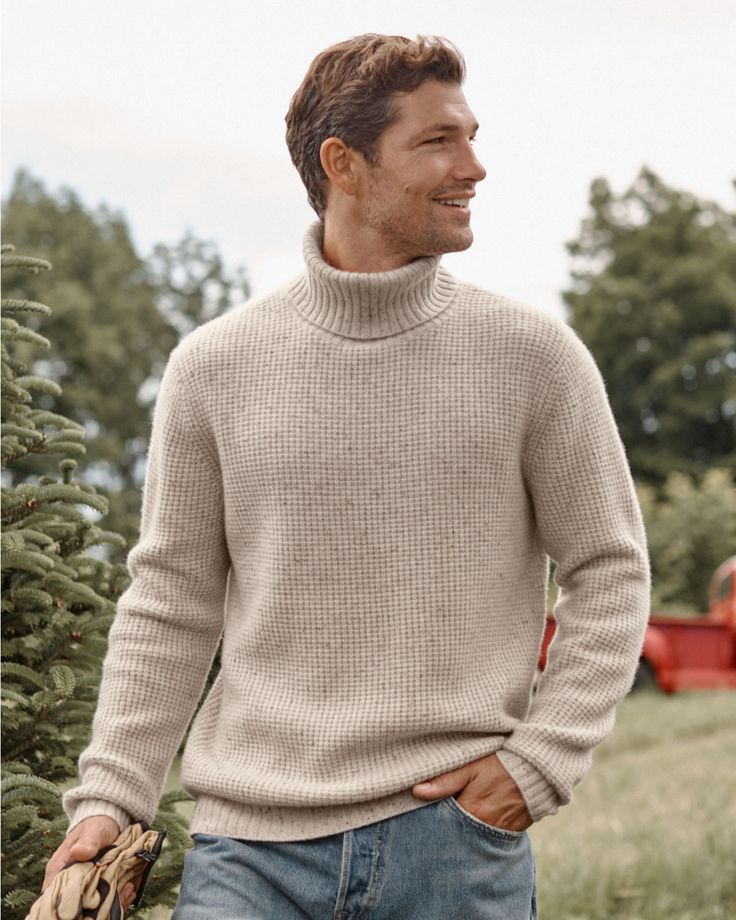 A fresh take on his classic cashmere turtleneck, featuring a waffle stitch for allover texture and wide-rib detailing at the fold-back collar, cuffs, and hem for extra style. As a bonus, he can toss this luxe essential right into the wash.  Exclusive. Long sleeves. Casual Cashmere Turtleneck With Ribbed Collar, Classic Knit Turtleneck With Ribbed Cuffs, Classic Textured Knit Turtleneck, Classic Knit Turtleneck For Fall, Classic Waffle Knit Sweater For Fall, Casual Wool Turtleneck With Ribbed Cuffs, Classic Textured Knit Turtleneck For Winter, Classic Wool Ribbed Turtleneck, Classic Ribbed Wool Turtleneck