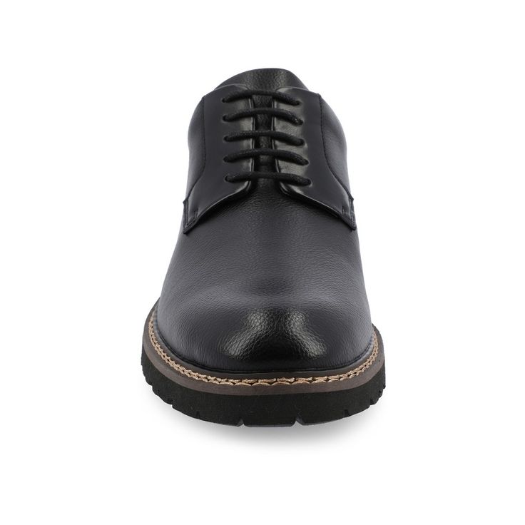 Introducing the Martin plain toe derby by Vance Co. These professional-style shoes are crafted with premium vegan leather, offering a sleek and business-savvy look. Featuring a 12 mm Tru Comfort Foam™ insole and a lace-up design, they provide all-day comfort and a secure fit. With a 1-1/4 inch block heel, round-toe shape, and padded tongue for extra comfort, the Martin derby combines professional style with maximum comfort, making it an ideal choice for the office or any occasion. Classic Synthetic Leather Shoes For Work, Classic Synthetic Leather Office Shoes, Modern Synthetic Dress Shoes For Business, Synthetic Round Toe Oxfords For Workwear, Synthetic Oxfords With Textured Sole For Work, Synthetic Oxfords For Workwear, Leather Derby Shoes For Workwear, Synthetic Lace-up Oxfords For Work, Lace-up Synthetic Oxfords For Work