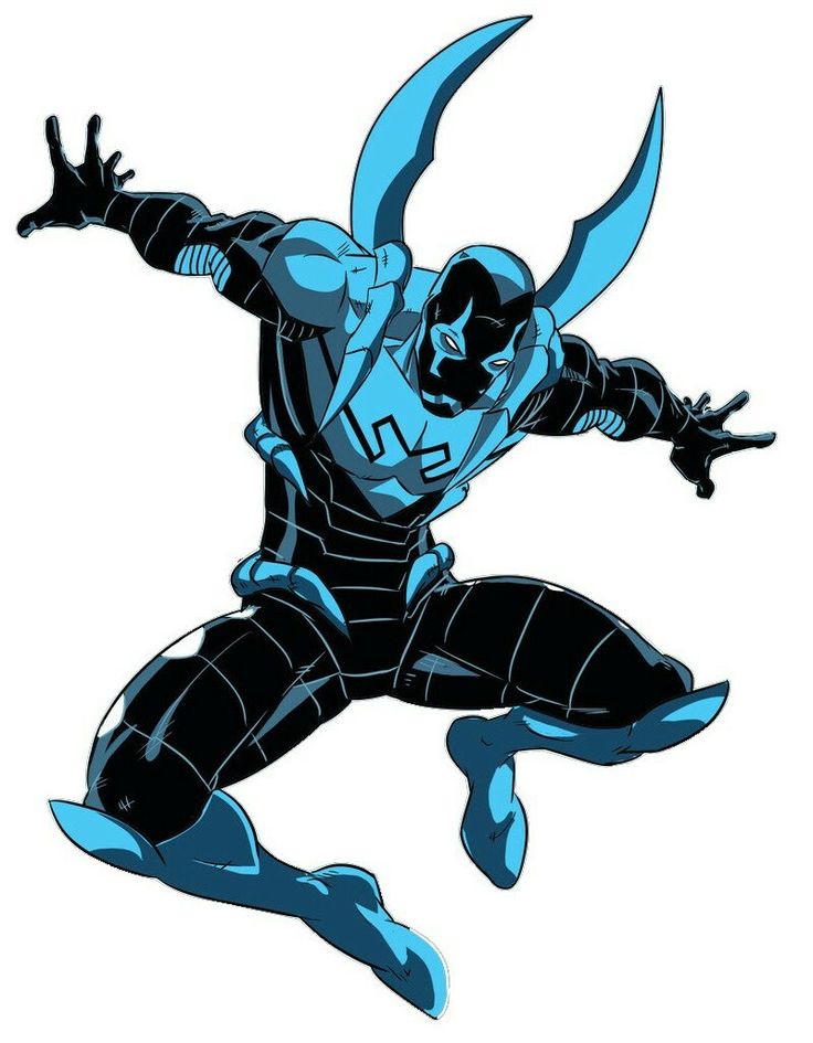 an illustration of a man in black and blue costume