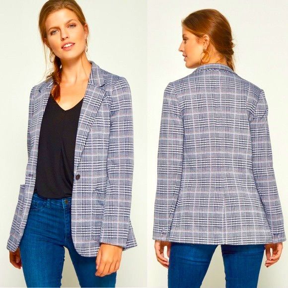 Gap Plaid Modern Blazer, Size 4, New With Tags. Straight Silhouette With Relaxed Fit Yarn Dyed Plaid And Houndstooth Print, Black With Subtle Pink And Baby Blue Stripes Hits Low On Hip Single Button Front Fastening Notch Lapels Long Cuffed Buttoned Sleeves (Can Be Cuffed/Uncuffed) Front Patch Pockets Back Vent Smooth Stretch Jacquard Weave Fully Lined * Armpit To Armpit 17” * Length 25” * Sleeves 23” * 87% Polyester, 10% Rayon, 3% Spandex Bundles And Offers Welcome Plaid Suits With Patch Pockets And Notch Lapel, Plaid Notch Lapel Outerwear For Office, Plaid Single Breasted Outerwear For Office, Office Houndstooth Pattern Button-up Outerwear, Office Button-up Houndstooth Outerwear, Gap Workwear Outerwear With Pockets, Casual Houndstooth Pattern Blazer, Casual Houndstooth Blazer For Fall, Casual Houndstooth Outerwear For Business