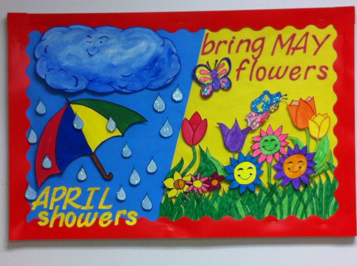 a child's drawing of an umbrella and flowers with the words bring may flowers