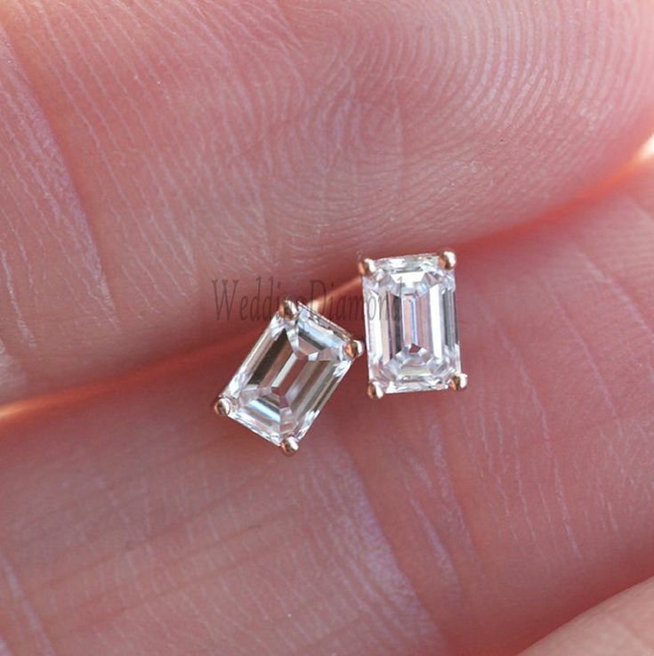 Everyday Diamond Earrings, Emerald Cut Diamond Earrings, Emerald Diamond Earrings, Bezel Earrings, Gold Diamond Studs, Earrings Emerald, Moissanite Engagement Ring Oval, Emerald Cut Moissanite, Earrings Rose Gold