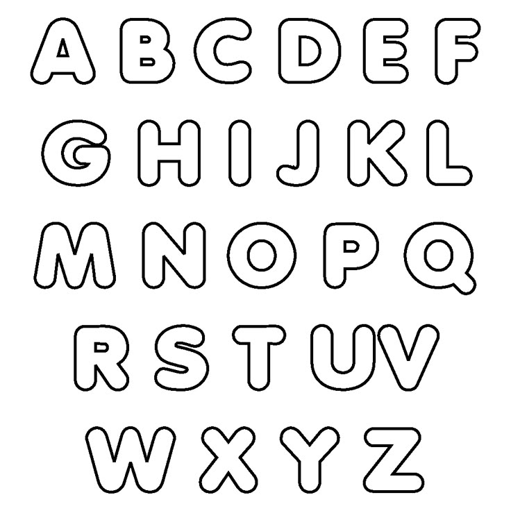 the alphabet is outlined in black and white