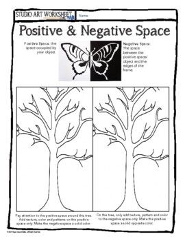 a tree with two butterflies on it and the words positive and negative space