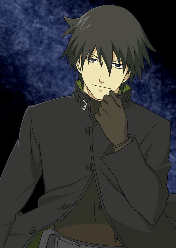 an anime character with black hair and green eyes, wearing a coat over his shoulders