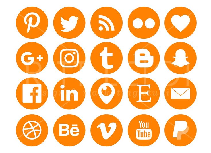 an orange circle with social icons on it