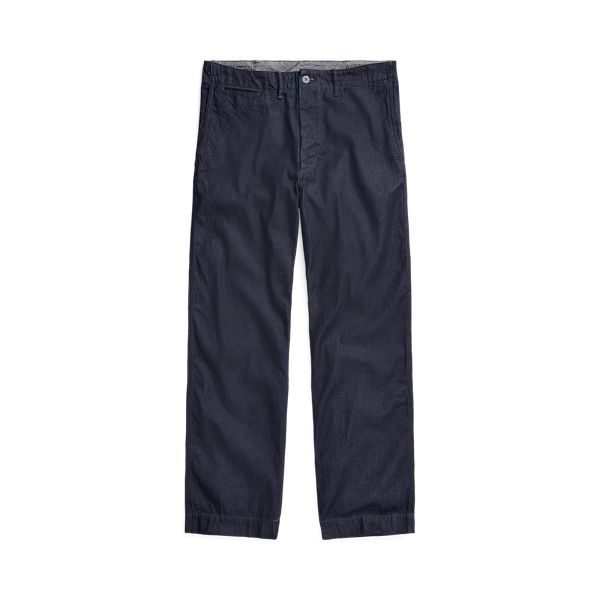 Classic-fitting pants made with 11 oz. indigo-dyed Japanese denim. Rinsed. Sanforized® to minimize shrinkage. Classic Washed Blue Bottoms With Five Pockets, Classic Indigo Wide Leg Bottoms, Classic Indigo Jeans With Relaxed Fit, Navy Straight Leg Cotton Jeans, Dark Wash Selvedge Bottoms For Work, Classic Cotton Tapered Leg Jeans, Navy Straight Leg Denim Jeans, Classic Washed Blue Jeans For Work, Classic Cotton Jeans With Tapered Leg