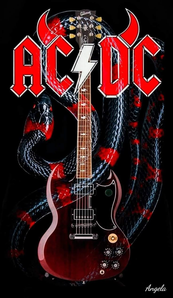 an electric guitar with the words ac dc on it and a snake wrapped around it