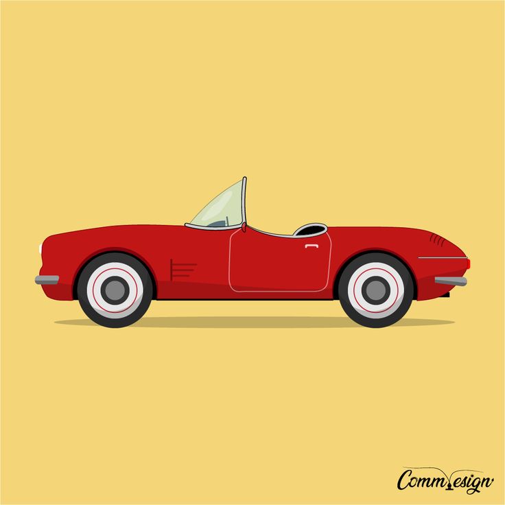 a red sports car with the top down on a yellow background by cosmolegge