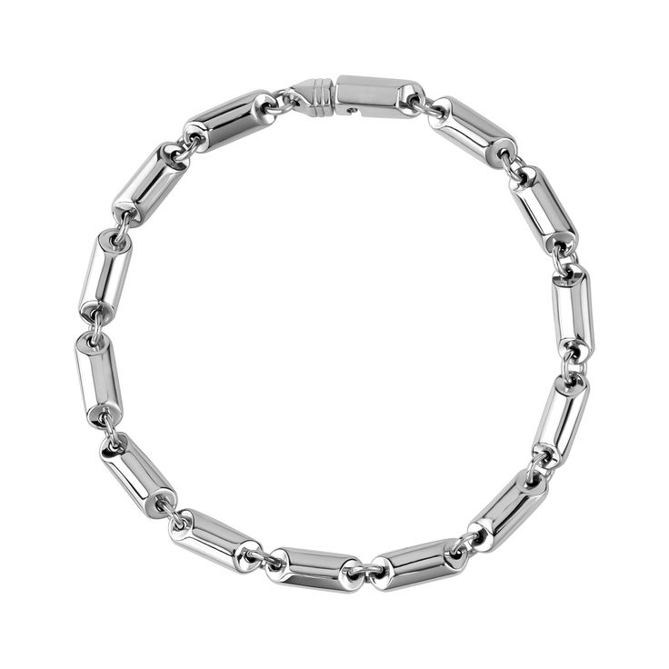 Solid Link Bracelet - Mens Steel Bracelets - The Steel Shop Modern Bracelets With Solid Chain Link Construction, Modern Sterling Silver Bracelet With Chunky Chain, Modern Solid Link Chain Bracelet, Modern Solid Chain Link Bracelet, Classic Metal Bracelets With Rectangular Links, Modern Bracelets With Chunky Link Chain, Classic Sterling Silver Bracelet With Chunky Chain, Metal Chain Bracelet With Rectangular Links And Polished Finish, Modern Stainless Steel Bracelet With Chunky Chain