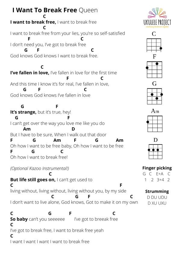 i want to break free sheet music for guitar and ukulele players with chords