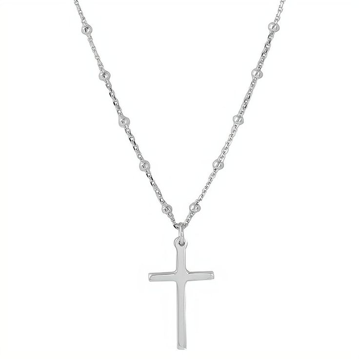 Show off your faith with style! This 925 Cross Pendant necklace is perfect for everyday wear or special occasions. Handcrafted in Italy to the highest standard, the beaded chain adds an eye-catching finish. Elegant Cross Chain Necklace With Silver Chain, Elegant Sterling Silver Cross Chain Necklace, Elegant Silver Chain Necklace With Cross Pendant, Elegant Silver Chain Cross Necklace, Elegant Cross Pendant Necklace With Silver Chain, Elegant Necklace With Silver Chain And Cross Pendant, Silver Cross Necklace With Sterling Clasp, Silver Cross Necklace With Sterling Silver Clasp, Silver Cross-shaped Jewelry With Beaded Chain