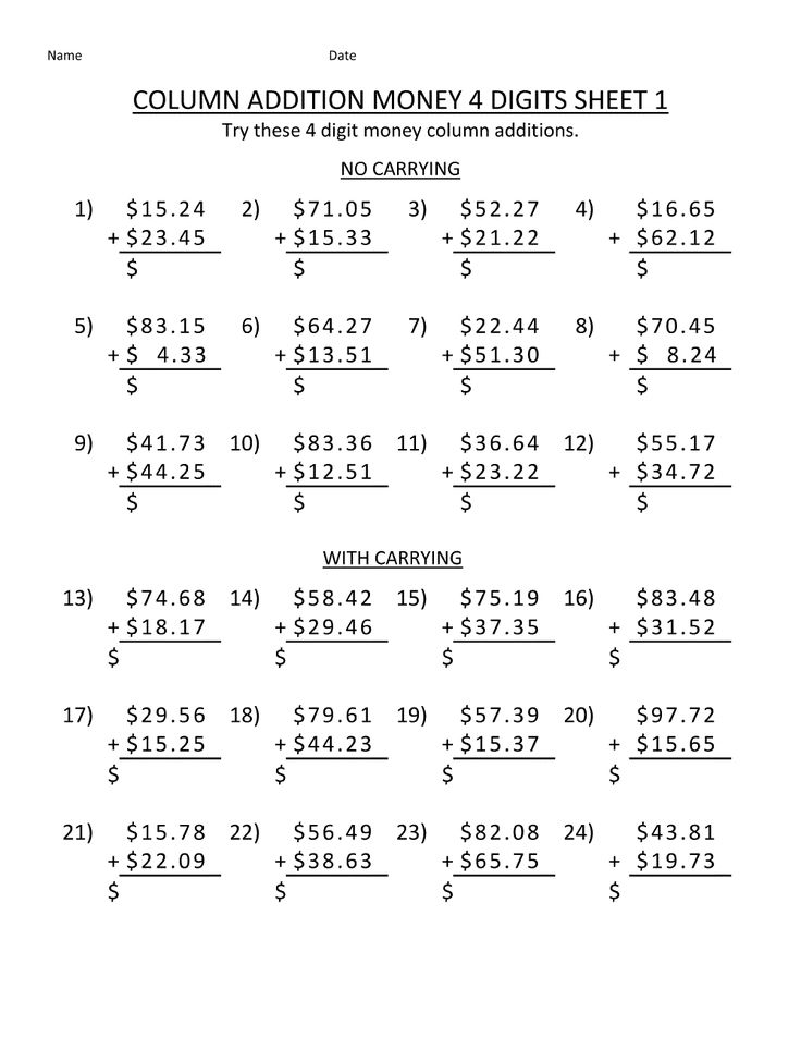 Year 4 Maths Worksheets Addition