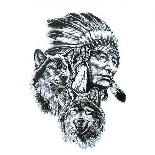 Native American Wolf Tattoo Flash image.