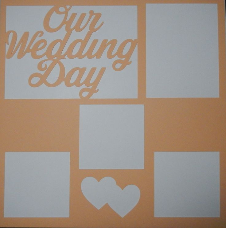 an orange and white wedding card with two hearts on the front that says our wedding day