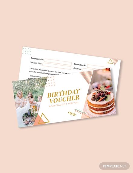 two birthday voucher cards with photos and text on the front, one is for a woman