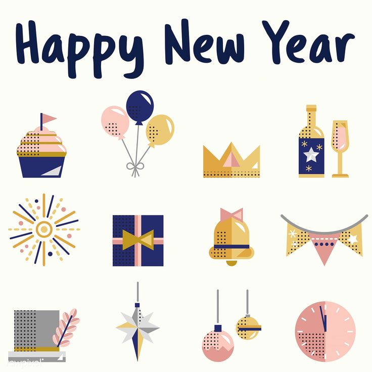 a happy new year card with different items