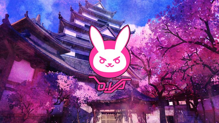 an animated image of a rabbit in front of a building with cherry blossoms around it