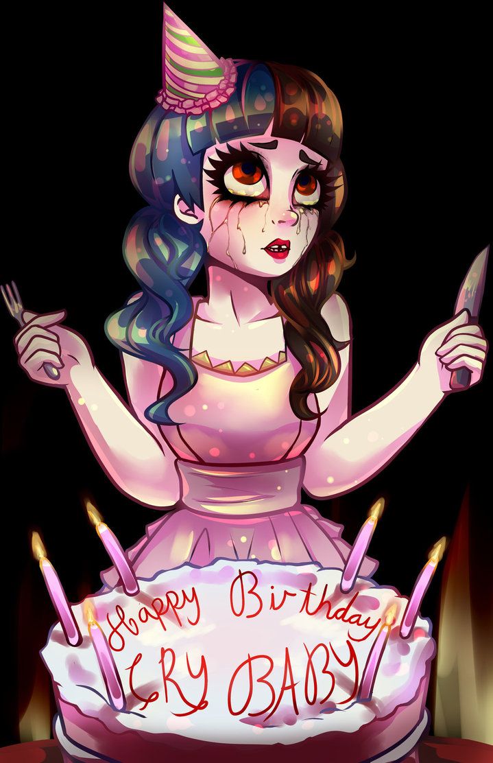 a drawing of a woman holding a knife in front of a birthday cake