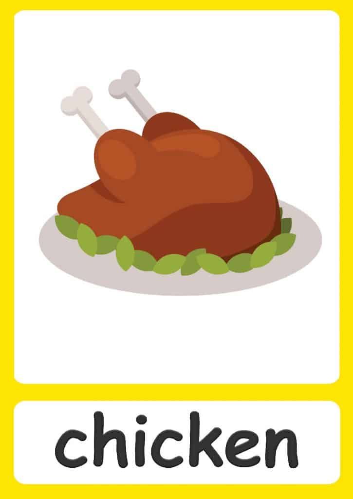 an animal that is on a plate with the word chicken in it's center