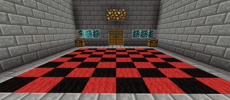 an empty room with a red and black checkerboard pattern on the floor in minecraft